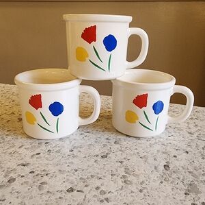 Vintage Merimekko Floral White Ceramic Mugs Set